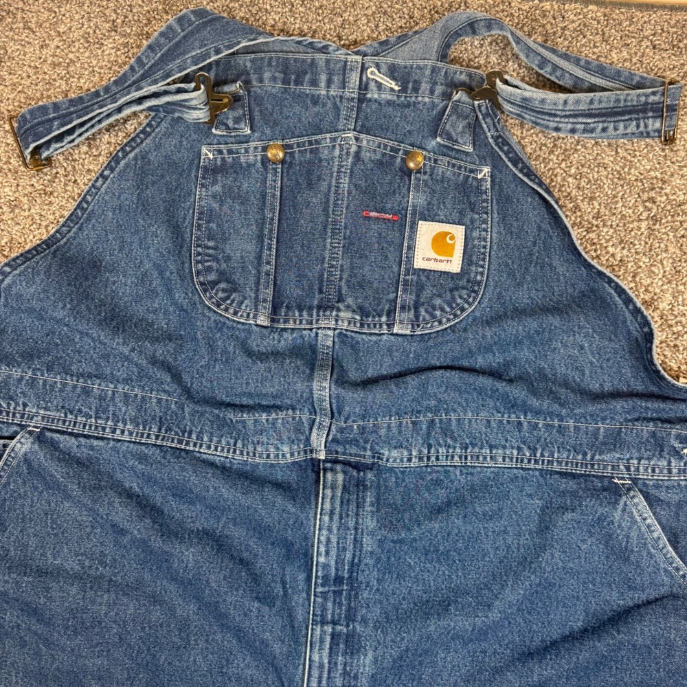 Carhartt R07 DST Mens Denim Bib Overalls Dark Stone Wash Workwear 50x30